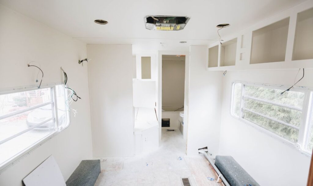 freshly painted interior of RV, white