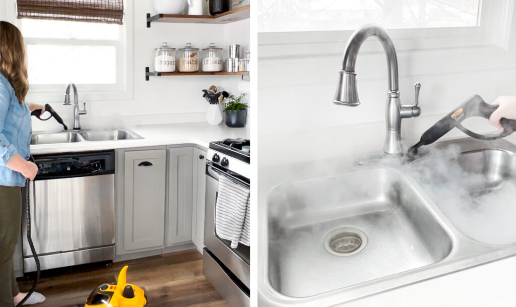 wagner steam cleaning kitchen sink and floors with 915e Steamer