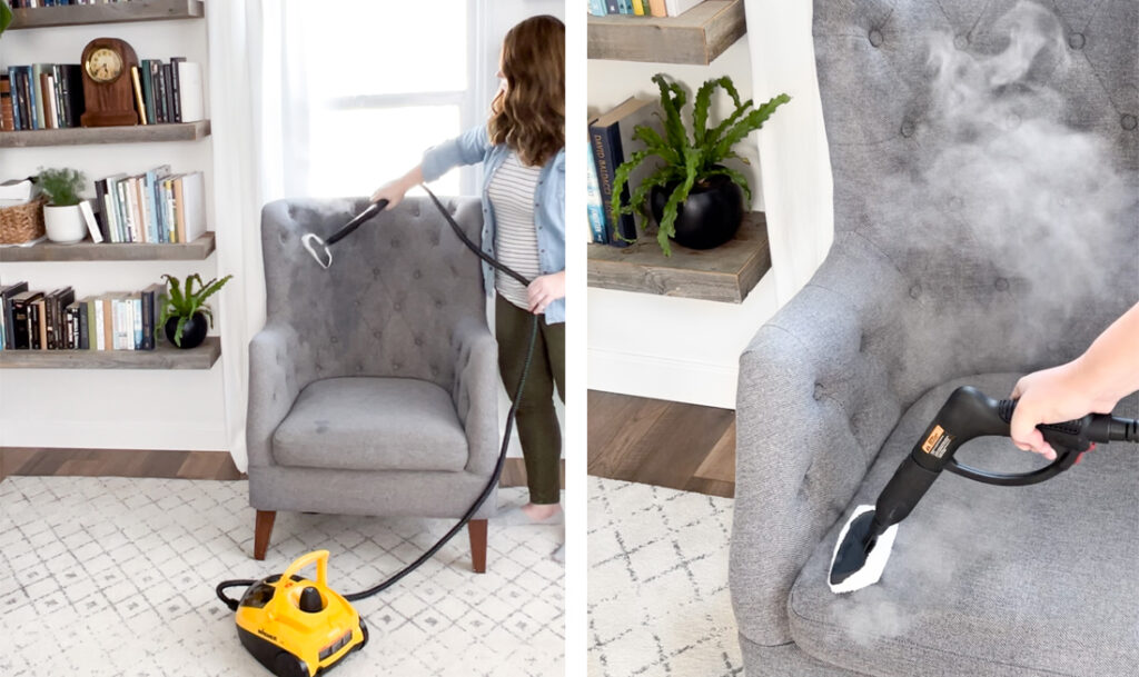 steam cleaning chair and couch, fabric, with Wagner 915e Steamer