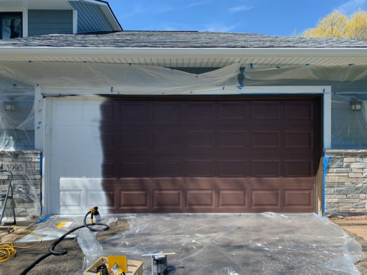 half painted garage door