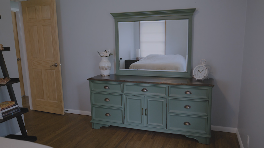 painted dresser inside bedroom 