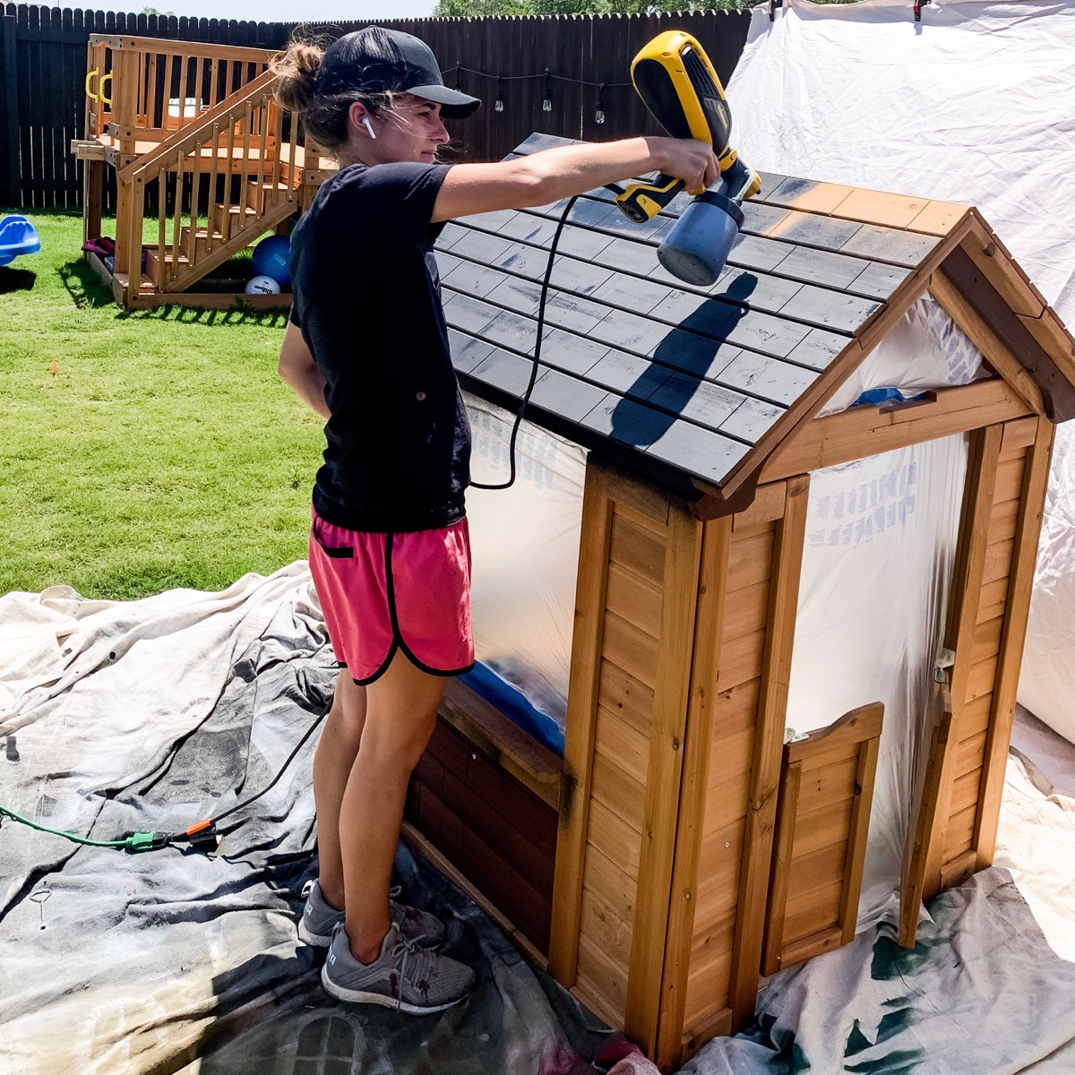 Stain Spraying for Sealing Raw Wood Surfaces