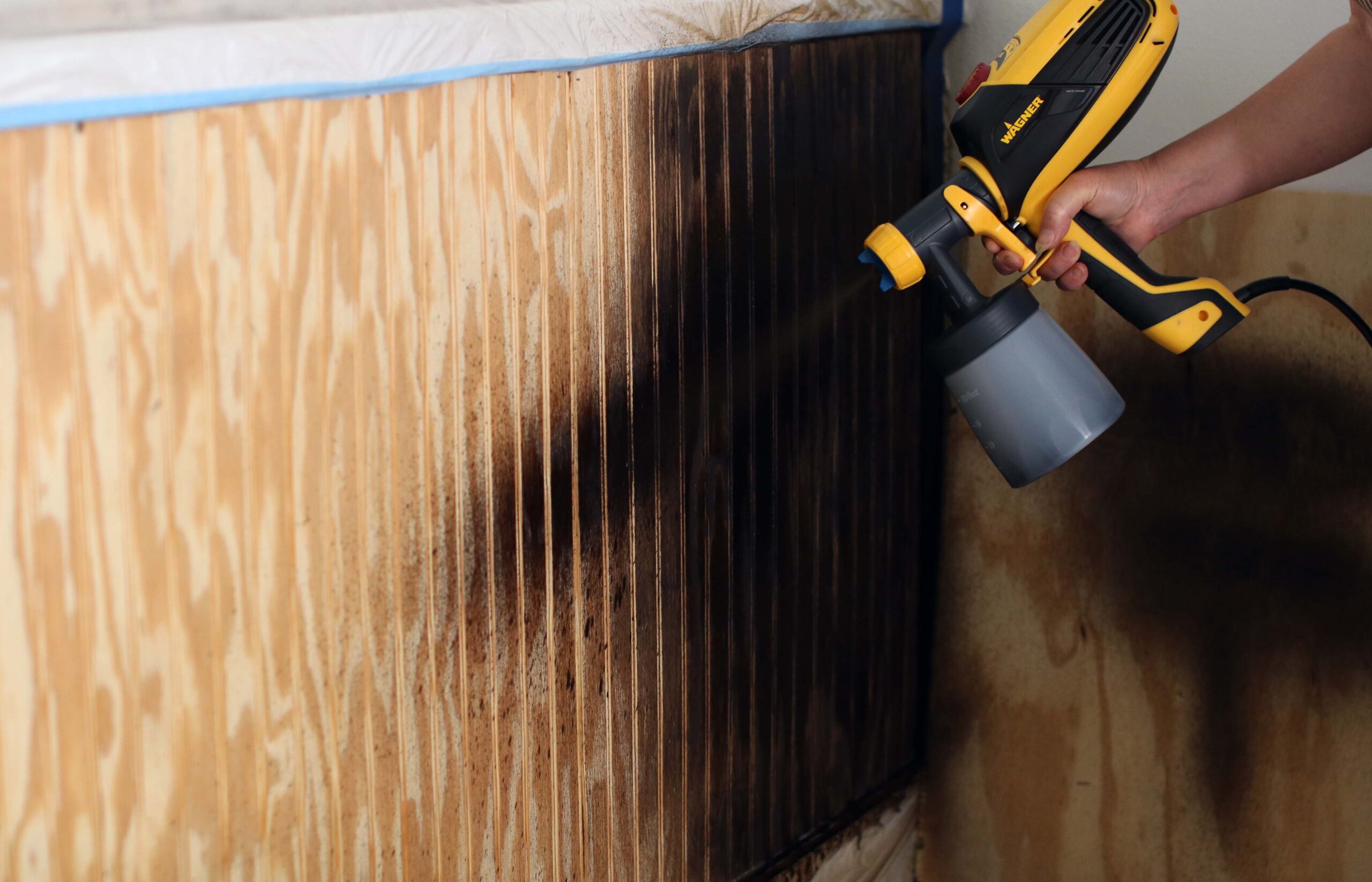 START STAINING WITH SPRAYER