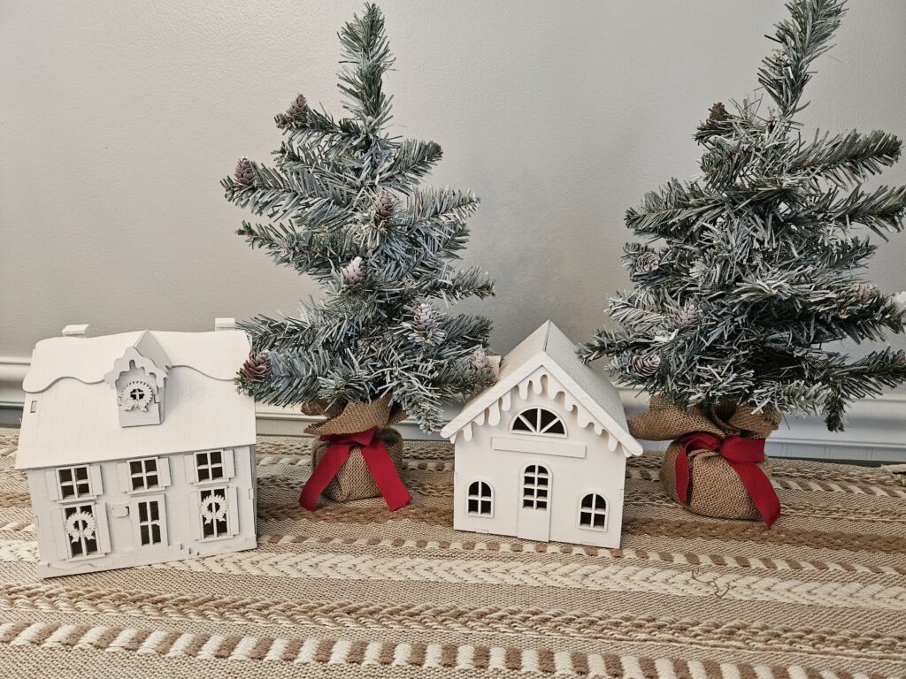 holiday village and trees on table